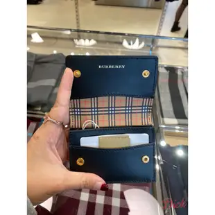 【歐洲outlet正品】BURBERRY 女款 經典 格紋 黑色牛皮 對摺短夾 皮夾 錢包