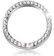 Chrystal Bling Ring Emblem Sticker- Zone Tech Rhinestone Start Engine- Ignition Button Car Key Knob-Interior Bling Push Button Auto- Decorative Decal Unique Silver Sparkly- Vehicle Rings Woman Car Acc
