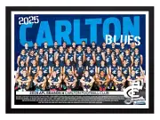 Framed 2025 Carlton Blues AFL Football Poster - 84cm x 59.5cm x 3.5cm