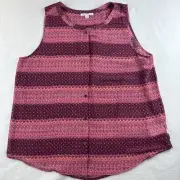 American Eagle Sheer Pink Design Sleeveless Button Up Top Women's Size XL