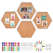 4 Pack Cork Bulletin Board Hexagon, Small Framed Corkboard Tiles for Wall, Th...