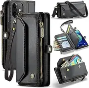 ELEPIK for iPhone 12 Mini Case, Adjustable Crossbody Wallet Case with Card Holder, Kickstand, [RFID Blocking] [Crossbody & Wrist Strap] Durable PU Leather Magnetic Phone Case, Black