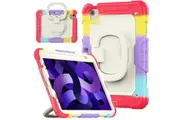 iPad Air 5th/4th Gen 10.9 inch Rotatable Handle Ring Folding Stand Case with Screen Protector-RainbowRed