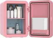 Cobuy Mini Fridge for Skin Care, 8 Liter Portable Small Fridge with Mirror, Hot or Cold Personal Beauty Refrigerator for Bedroom, Office, Car, Makeup (Pink)