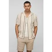 Mens Ecru Oversized Open Weave Stripe Shirt