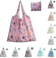 10 Pack Large 15L Cute Animal Pattern Reusable Grocery Shopping Bags Foldable Shopping Bags Grocery Tote with Attached Pouch,Machine Washable Eco-Friendly 46 (width) *40+26cm