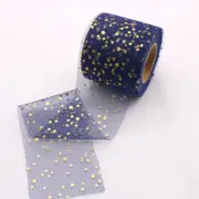 Gold Star Navy Blue Mesh Organza Ribbon Roll