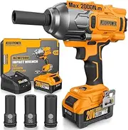 ALLOYPOWER Cordless Brushless Impact Wrench, 1475 ft-lbs (2000N.m), 1/2 High Torque power impact gun, 3-Mode Speed, 4000mAh Battery, 3 Sockets, Electric Impact Wrench Set for Car Tire Truck RV Mower