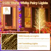 Costway 2.1M Pre-lit Christmas Tree Birch Decor 1008 Steady-on &144 Twinkle Lights Yard White