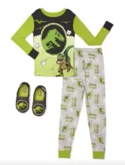 NWt 8 Lego jurassic world park GLOW in the DARK dinosaurs slippers pajamas bundl