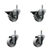 Semi Steel Swivel Grip Ring Caster Set 4 -3" Wheels&7/16" Stems-2 w/BRK