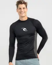 [Rip Curl] Rip Curl Men's Waves Upf Perf Long Sleeve Rash in Black Size Small S Black