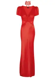DE LA Vali Pavlova Lace and Satin Maxi Dress - Red - 12 (UK12 / M) 12 (UK12 / M)