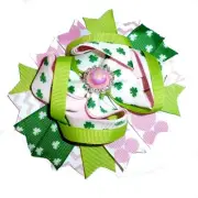 Puppy bows ~ pink green pearl st. patrick's day dog bow collar slide
