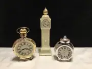 Lot Of 3 Vintage Glass Clock Decanters Grandfather Silver Gold - Avon (S24)