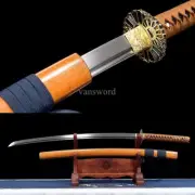 Japanese Katana Samurai Sword 9260 Spring Steel Handmade Full Tang Orange Saya.