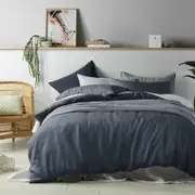 Vintage Design Homewares 100% Linen Graphite Quilt Cover Set Super King
