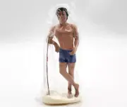 Bottoms Up R Demars Ganz Soda Beer Can Holder Sun Tanned Hunk in Swim Trunks