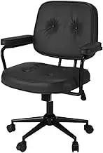 Executive Desk Chair Vintage Office Chair PU Leather Study Desk Office Seat with Armrests and Backrest Female Bedroom Makeup Lift Swivel Chair Office Chair(Black)
