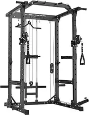 RitKeep Power Cage M10 All-in-One Home Gym with Dual Pulley Adjustable Heights, Crossover Cable Pulley System, Versatile Attachments Power Rack for Strength Training Fitness Equipment