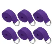 6Pcs 8 Feet Cotton Yoga Strap Belt Stretch Bands with D-Ring Buckle, Dark Purple