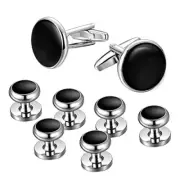Mens Cufflinks and Studs Set Tuxedo Shirts Classic Black&Silver Match for Bus...