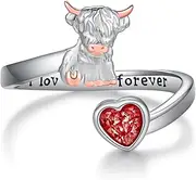 [Fuguangju] Sterling Silver Highland Cow Ring - I Love You Forever, Scottish Western Jewelry for Women, July, Sterling Silver, No Gemstone