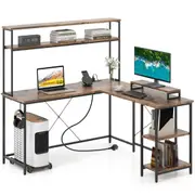 Giantex L-Shaped Computer Desk Reversible Computer Workstation Gaming Desk Rustic Brown