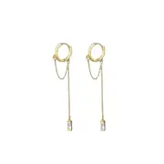 ANYCO Fashion Earrings Gold 925 Sterling Silver Tassel Chain Square Zircon Ear Buckle for Women Jewelry Accessories