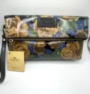 Patricia Nash Leather Clutch/ Wristlet BLUE SKY ROSE Leather Fold-Over NWT