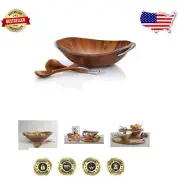 Sean O'Hara Design: Handmade Acacia Salad Bowl Set with Stylish Chrome Accents