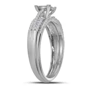 14k White Gold Princess Diamond Cluster Bridal Wedding Ring Set 1/2 Cttw