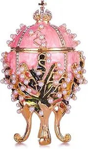 danila-souvenirs Faberge Style Lilies of the Valley Egg/Trinket Jewel Box 8,5 cm pink