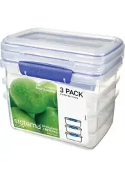 Sistema: Klip It Plus 1L Rectangle 3 Packs - Phthalate And BPA Free New & Sealed