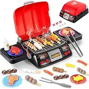 Kids Grill Playset Kitchen Pretend Play Set for Kids BBQ Grill Playset Pretend Play Food Grill with 15 Pcs Fake Food Accessories Toys Cooking Pretend BBQ Accessories Camping Toys for Teens Girls Boys