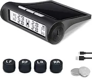 B-Qtech Solar Power Tire Pressure Monitoring System TPMS Tire Monitor with 4 External Sensors 0-6Bar(87Psi), Real Time Pressure Temperature Alarm for RV Trailer Pickup