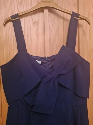MONSOON OCCASION NAVY BOW DRESS SIZE 14 RRP £110