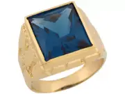 10k or 14k Yellow Gold Simulated Blue Zircon Nugget Band Attractive Mens Ring