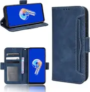 HMLTD Housing Card Slot Wallet Clip Compatible with Asus Zenfone 9 10 Zenfone9 Zenfone10 AI2302 AI2202 AI2202_B Anti-Fall Protective Shell Magnetic Flip Cover (Blue,Asus Zenfone 10)