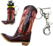 Tiny 3" Brown Cowboy Boot Shoe Western Style Leather Keyring - Miniature Hand Ma