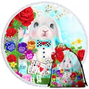 Adorable Kids Painting the White Rabbit Round Beach Towel