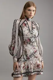 Trailing Floral Woven Mini Dress