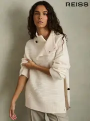 Reiss White Phoebe Wool-Cashmere Button-Neck Jumper (AU9698) | $350
