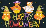 Happy Halloween Owls in Cute Costumes 30 X 18 Inch Floormat