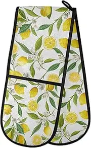 Long Double Oven Mitt for Baking Heat Resistant Quilted Double Oven Glove (Lemon)