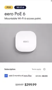 Eero PoE 6 Dual-Band Wi-Fi 6 Mountable Access Point BRAND NEW SEALED in BOX
