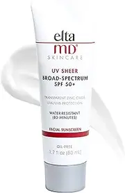 EltaMD UV Sheer Face and Body Sunscreen Lotion Broad-Spectrum SPF 50+, Water Resistant, Mineral Based Sun Protection, Non Greasy, Lightweight, Oil Free Sunscreen with Zinc Oxide, 1.7 oz