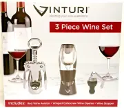 Vinturi 3 Piece Wine Set. Red Wine Aerator Winged Corkscrew,Wine Stopper NIB