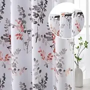 Smarcute Blackout Curtains for Bedroom 160cm Drop Curtains Thermal Insulated Printed Curtains for Living Room Grey and Coral Vintage Classical Floral Blockout Eyelet Curtain, 2 Panels