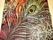 Square Cotton Canvas Blue Peacock Feather Pillow Cover 17" x 17" NEW (#101)